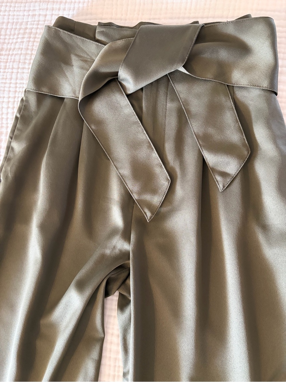 Abercrombie Fitch High-Waist Olive Green Satiny Tailored Wide Leg Pants Sz XS